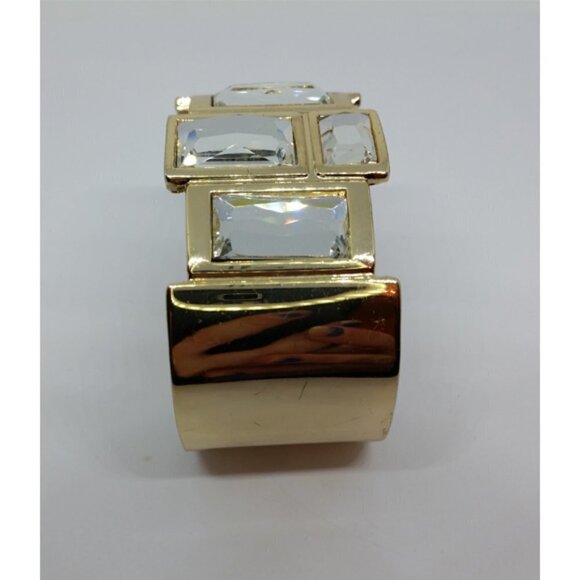 VINTAGE gold tone crystal like statement cuff bracelet glam art deco vibes - Picture 4 of 6